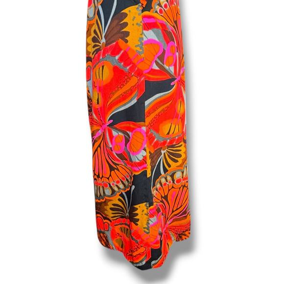 Vintage 60s Liberty House Lilia Butterfly Print Psychedelic Orange Maxi Dress XS - Picture 5 of 11